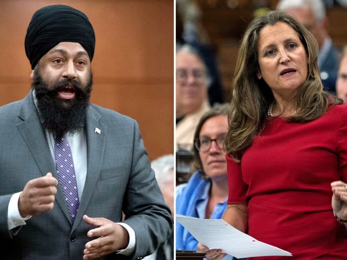 Deputy Prime Minister and Finance Minister Chrystia Freeland will face off in the House of Commons against Alberta Conservative MP Jasraj Singh Hallan, who has been named his party's new finance critic. (Adrian Wyld/The Canadian Press - image credit)