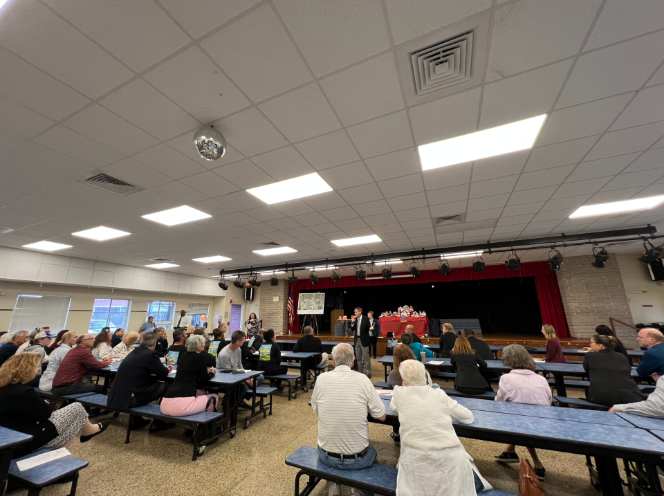 Volusia County School Board member Carl Persis addresses neighbors of the Osceola Elementary campus at a community meeting hosted by the district to discuss the recent transfer of Riverview Learning Center to the Osceola Elementary site, Monday, March 18, 2024.