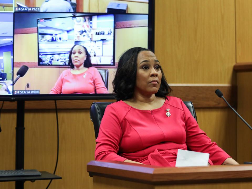 Fulton County DA Fani Willis testifies at a hearing Feb. 15 in Atlanta on her relationship with Special Prosecutor Nathan Wade.