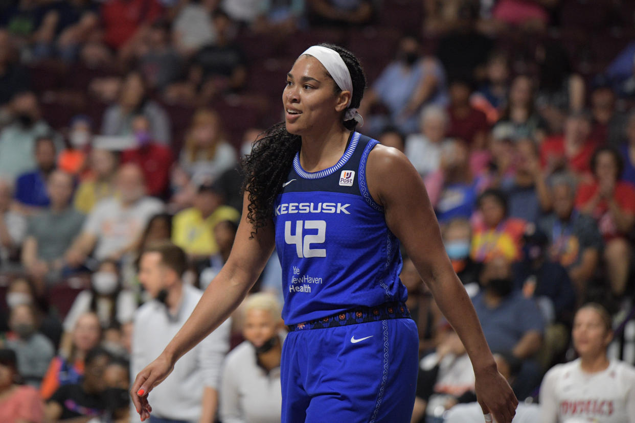 Connecticut Sun forward Brionna Jones is a frontrunner for the WNBA's Sixth Player of the Year award. (Erica Denhoff/Icon Sportswire via Getty Images)