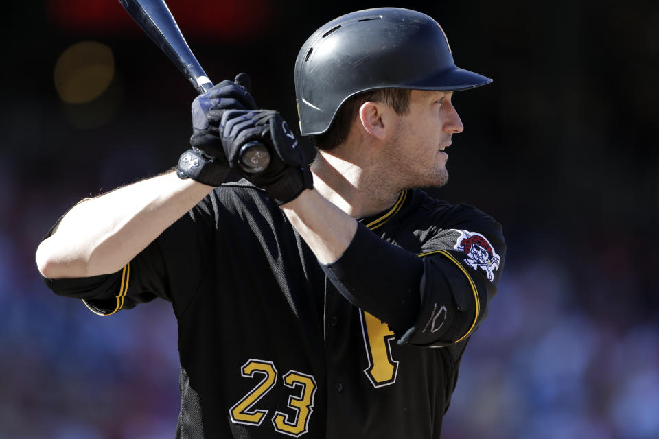 David Freese has a new son, and that son had to meet the family dog. (AP Photo)