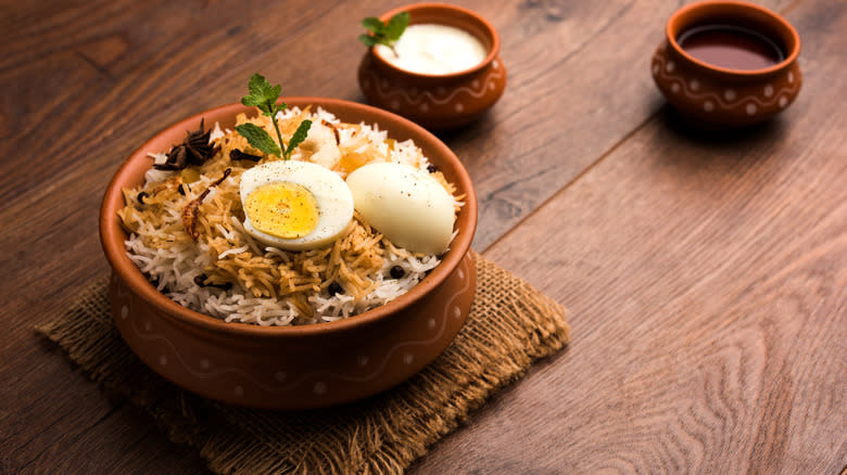 Egg biryani with yogurt