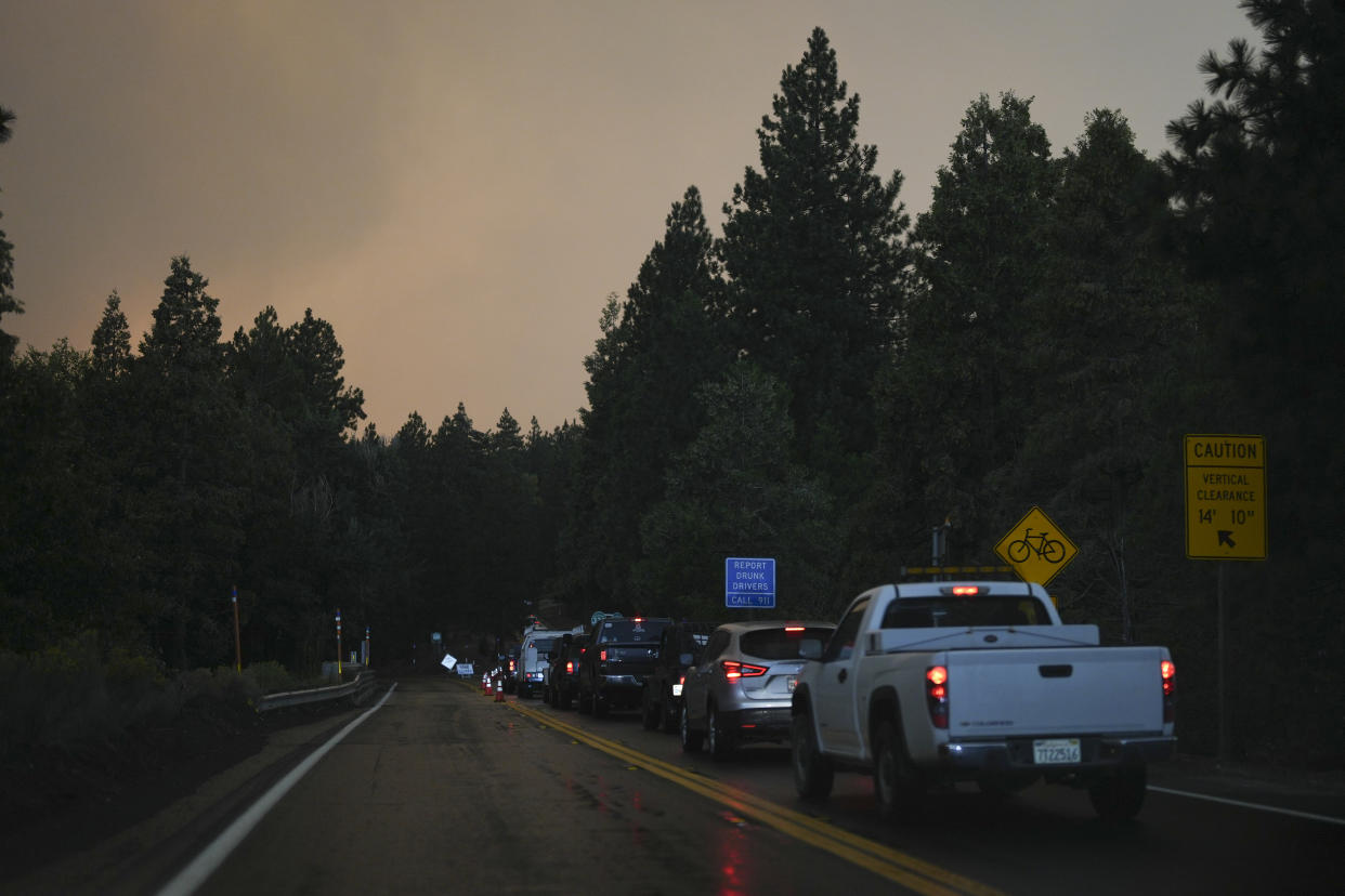 Motorists line up.