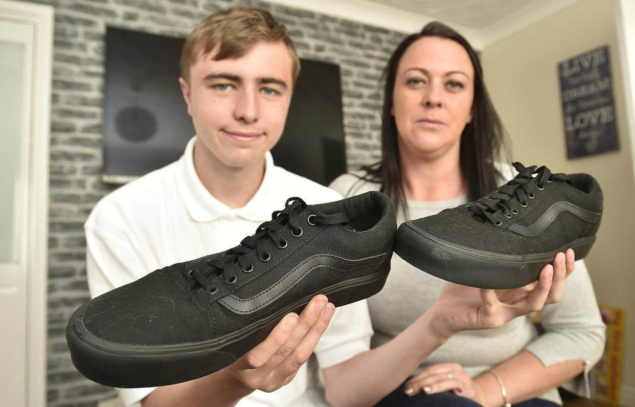 Nicki Mawby, 35, is currently in a row over her son Tyler Hickin's black Vans. [Photo: SWNS]