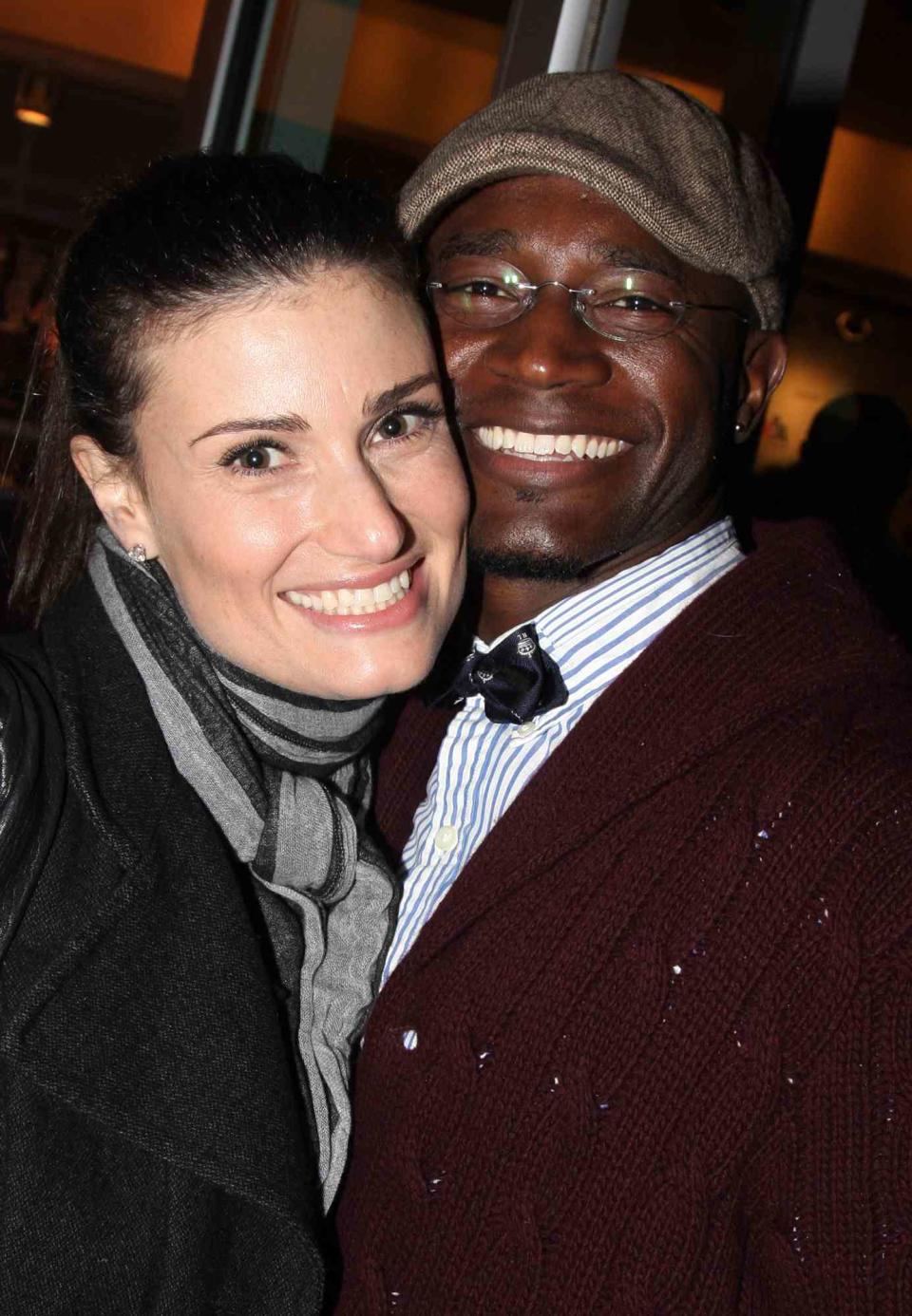 Idina Menzel and Taye Diggs pose during the opening night party for the world premiere of 'Minsky's' held at Ahmanson Theatre on February 6, 2009 in Los Angeles, California