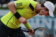 FILE - In this June 4, 2014, file photo, Britain's Andy Murray celebrates scoring a point during a quarterfinal match of the French Open tennis tournament against France's Gael Monfils at Roland Garros stadium, in Paris. Murray won in five sets 6-4, 6-1, 4-6, 1-6, 6-0. (AP Photo/Darko Vojinovic, File)