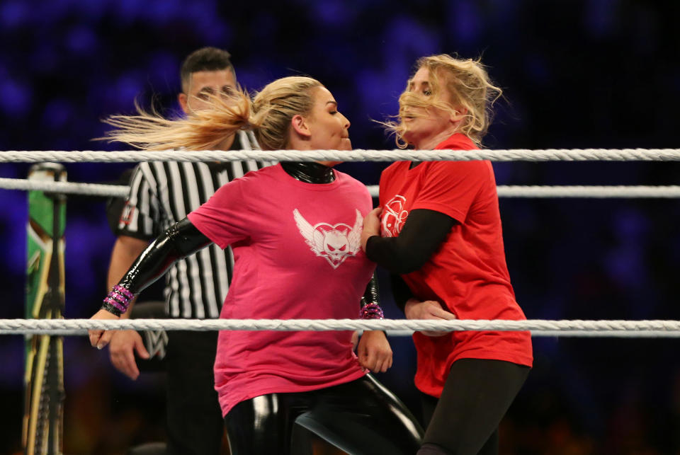 Wrestling - WWE Crown Jewel - Natalya v Lacey Evans - King Fahd International Stadium, Riyadh, Saudia Arabia - October 31, 2019  Natalya in action with Lacey Evans  REUTERS/Ahmed Yosri