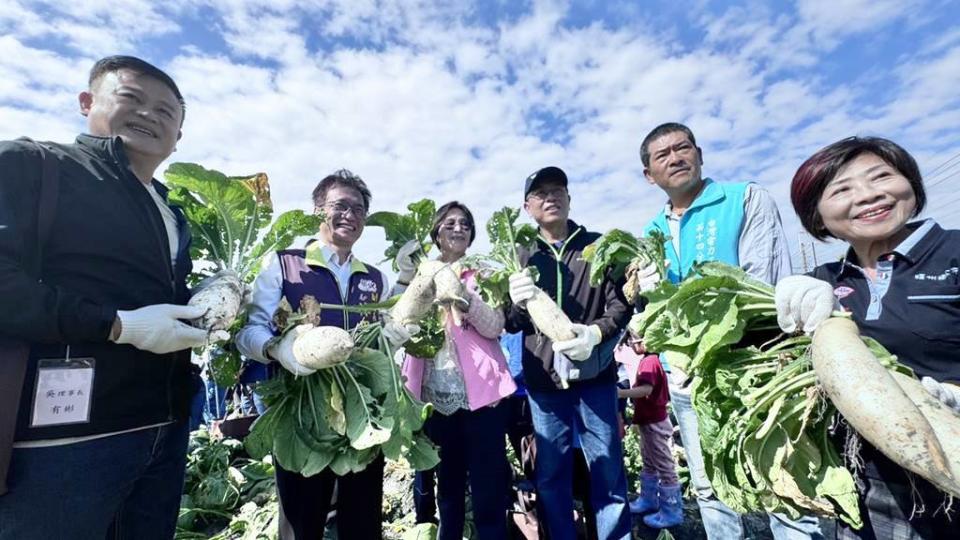 ▲台電彰化區處在彰化縣溪州鄉三條國小附近舉辦千人拔蘿蔔活動，參加人員扶老攜幼健行田野間體驗拔蘿蔔的樂趣。（記者林明佑翻攝）