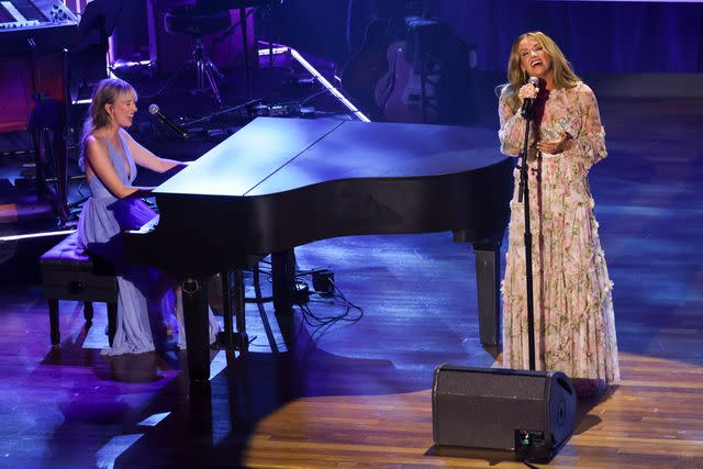 <p>Maggie Friedman/Variety via Getty</p> Emily Shackelton and Carly Pearce perform at the ACM Honors in Nashville on Aug. 23, 2023