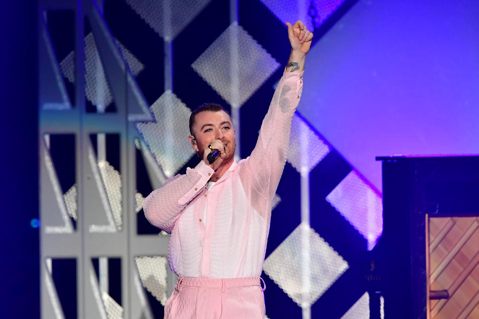 Sam Smith performs onstage during the KIIS FM's iHeartRadio Jingle Ball at the Forum Los Angeles in Inglewood, California on December 6, 2019. (Photo by Frederic J. BROWN / AFP via Getty Images)