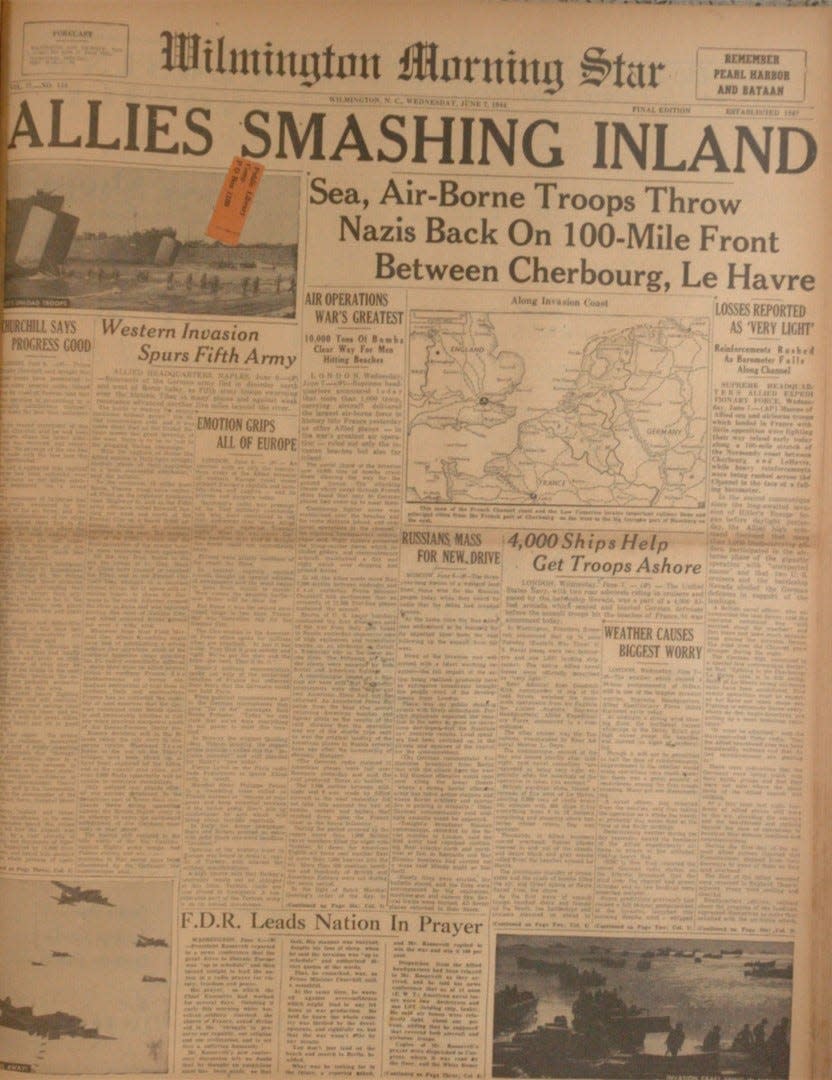 A copy of the Wilmington Morning Star on June 7, 1944.