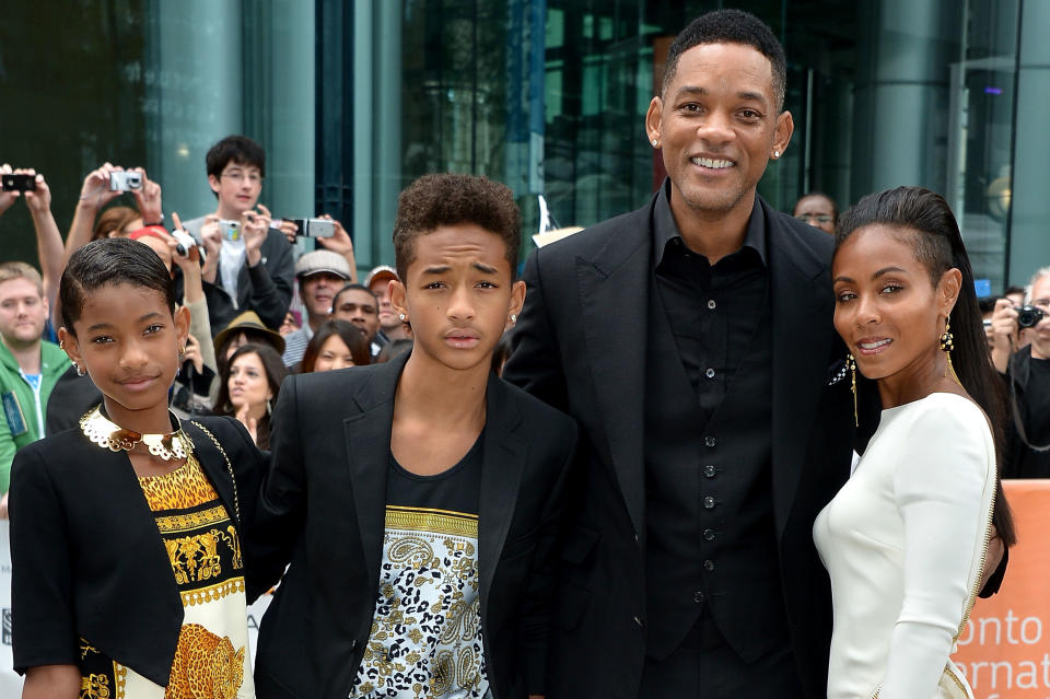 TORONTO, ON - SEPTEMBER 09:  Willow Smith, Jaden Smith, actor Will Smith and actress Jada Pinkett Smith attend the 'Free Angela & All Political Prisoners' premiere during the 2012 Toronto International Film Festival at Roy Thomson Hall on September 9, 2012 in Toronto, Canada.  (Photo by George Pimentel/Getty Images)
