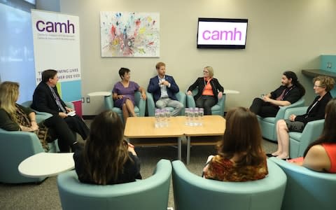 Prince Harry meets with healthcare workers at Canada's largest mental health and addiction hospital - Credit: Getty