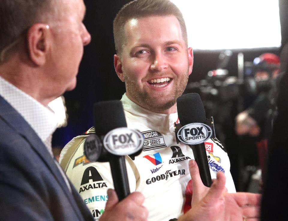 William Byron talks with Fox Race Hub Wednesday, February 14, 2024 during Daytona 500 Media Day at Daytona International Speedway.