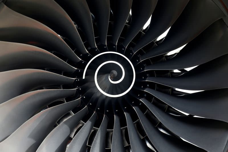 FILE PHOTO: Rolls Royce engine of the first Fiji Airways A350 XWB airliner is seen at the aircraft builder's headquarters of Airbus in Colomiers near Toulouse