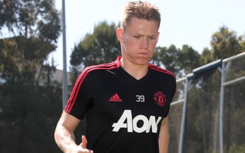 Scott McTominay of Manchester United in action during a Manchester United pre-season training session at UCLA on July 16, 2018 in Los Angeles, California - Credit: Getty Images