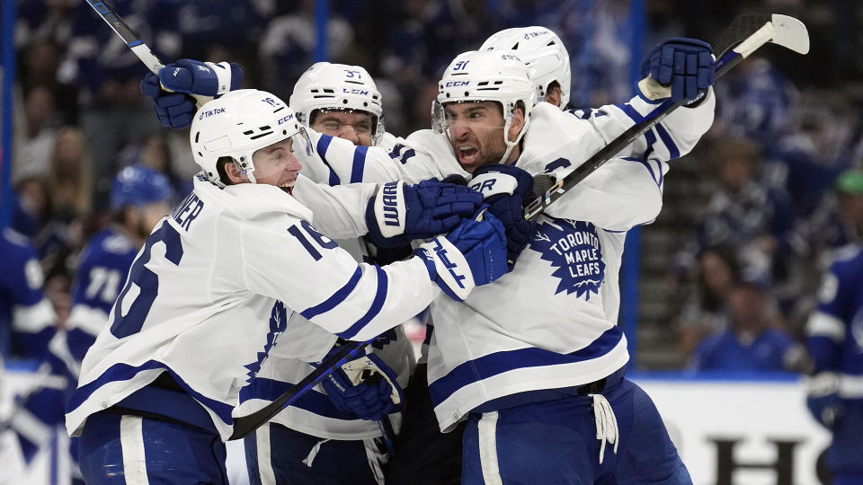 Captain John Tavares (91) delivered the Leafs their first playoff series win since 2004. (AP Photo/Chris O'Meara)