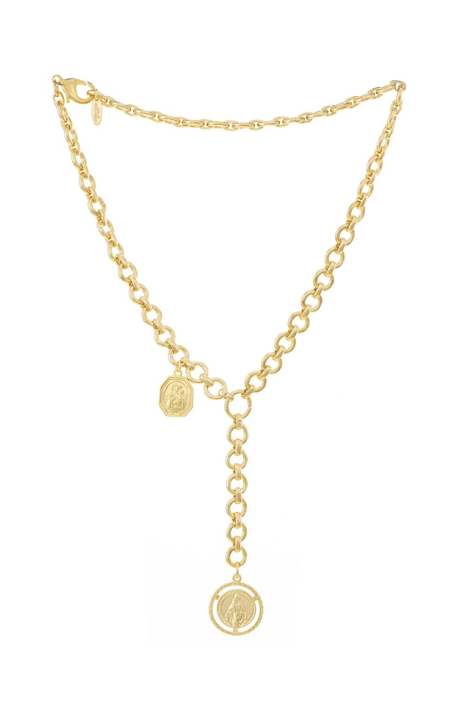 11) Find Your Way Chain Link and 18K Gold Plated Medallion Lariat