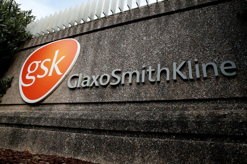 FILE PHOTO: Company logo of pharmaceutical company GlaxoSmithKline is seen at their Stevenage facility