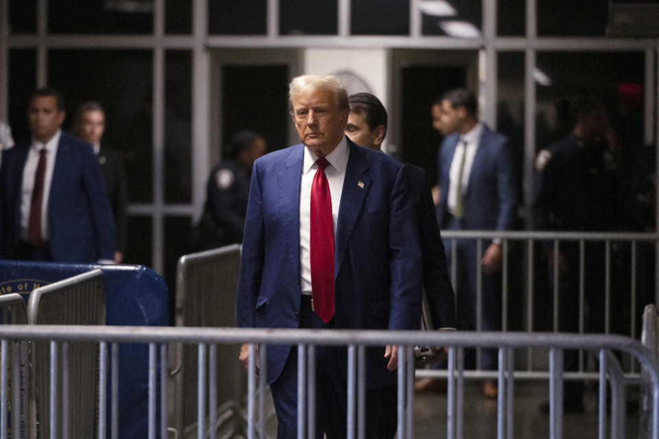 Former President Donald Trump leaves the Manhattan Criminal Court in New York, NY, Tuesday, April 30, 2024. (Victor J. Bluel/The Washington Post via AP, Pool)