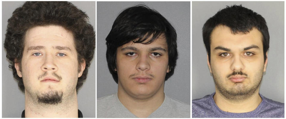 Brian Colaneri, left, Andrew Crysel and Vincent Vetromile are accused of plotting&nbsp;to attack an upstate New York Muslim community with explosives. The three men are from the Rochester, New York, area. (Photo: Greece Police Department via Associated Press)