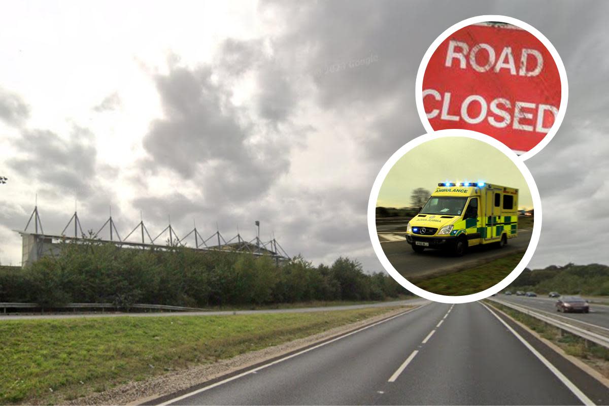 The A12 near Colchester United Football Club is closed <i>(Image: Google)</i>