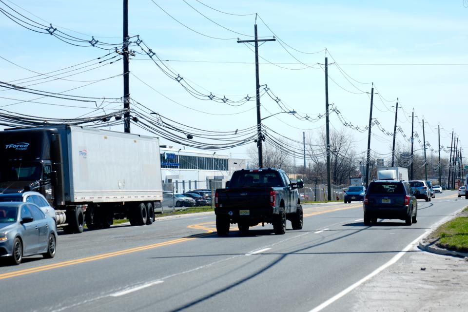 Vehicles are shown on Newark-Jersey City Turnpike, Monday March 25, 2024, in Kearny