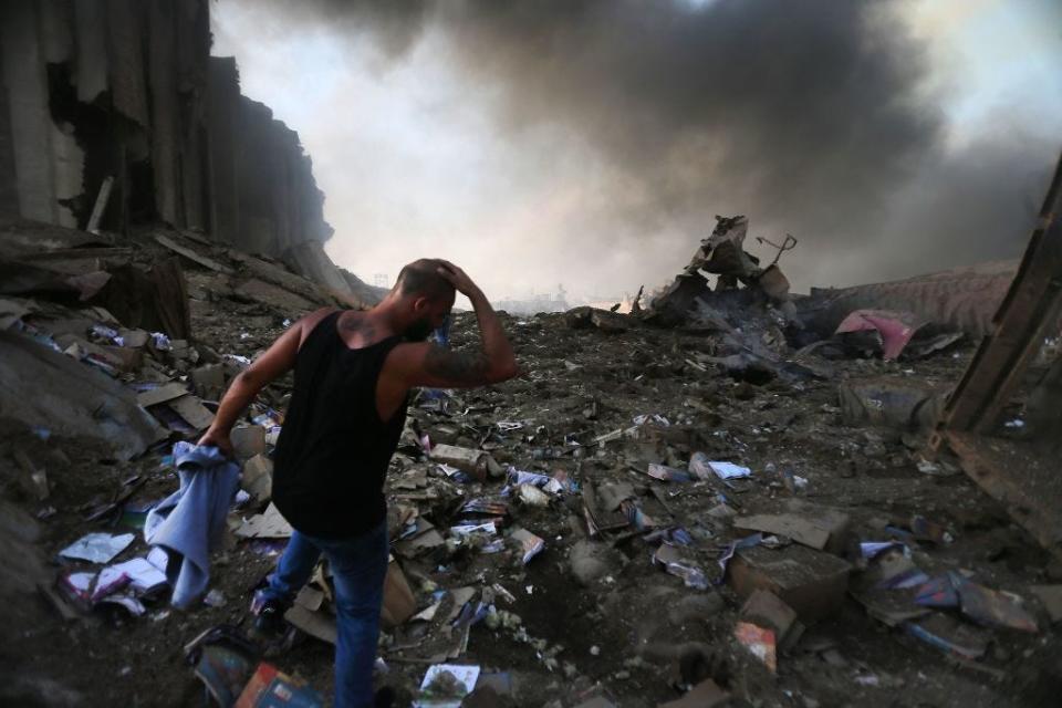 A picture shows the scene of an explosion at the port in the Lebanese capital Beirut on August 4, 2020