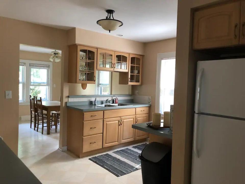 An Airbnb kitchen for a short-term rental in the bottom half of a duplex in Appleton, Wis.