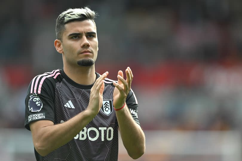 Fulham's Andreas Pereira applauds the fans during the Premier League match between Brentford FC and Fulham FC.