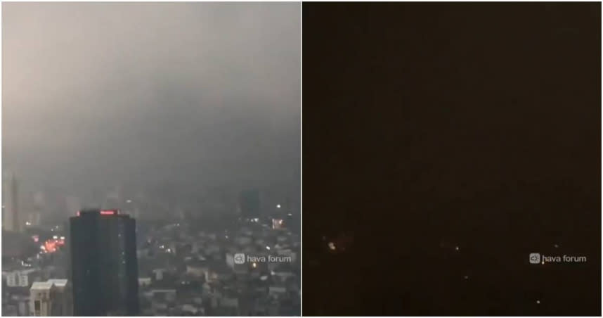罕見超厚「乳狀雲」籠罩伊斯坦堡，白晝秒變黑夜的神奇現象引起民眾短暫的恐慌。（圖／翻攝自推特@TansuYegen）