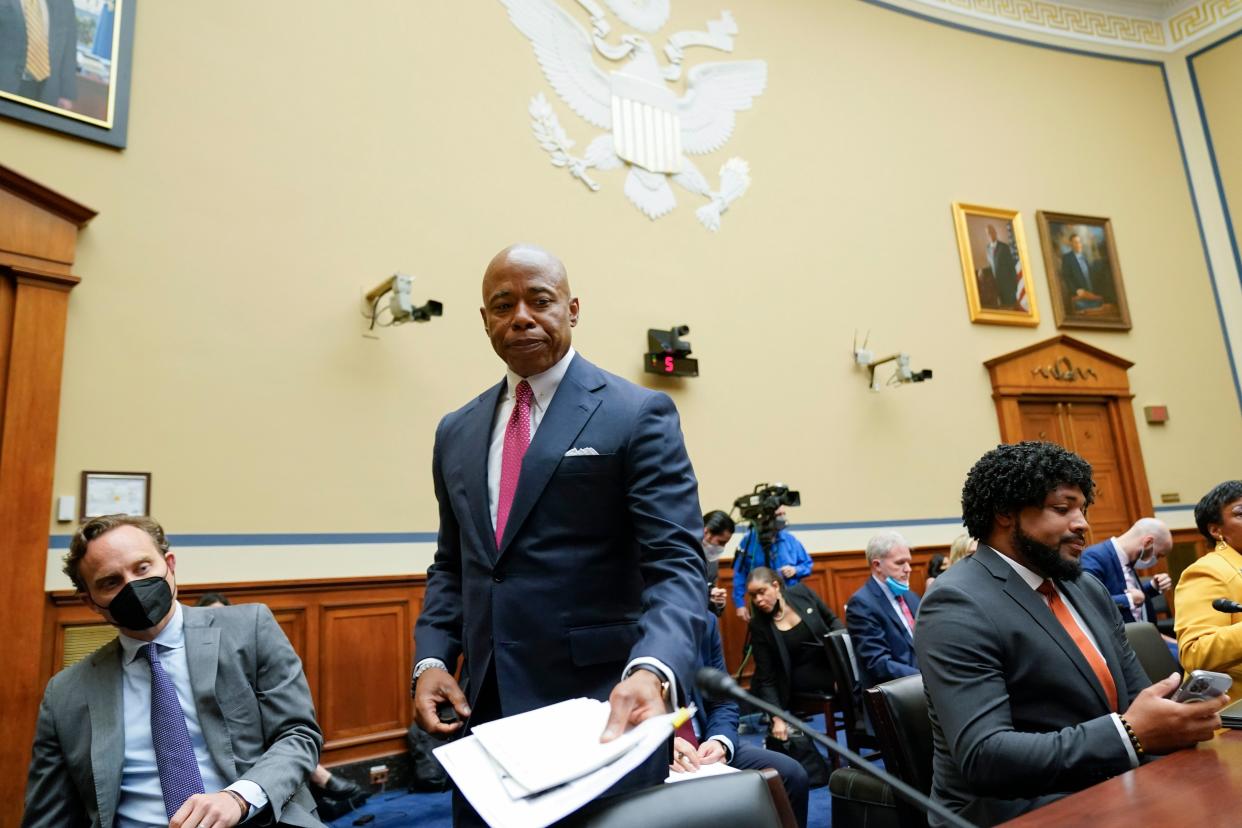 New York City Mayor Eric Adams arrives to testify during a House Committee on Oversight and Reform hearing on gun violence on Capitol Hill in Washington, D.C. on Wednesday, June 8, 2022. 