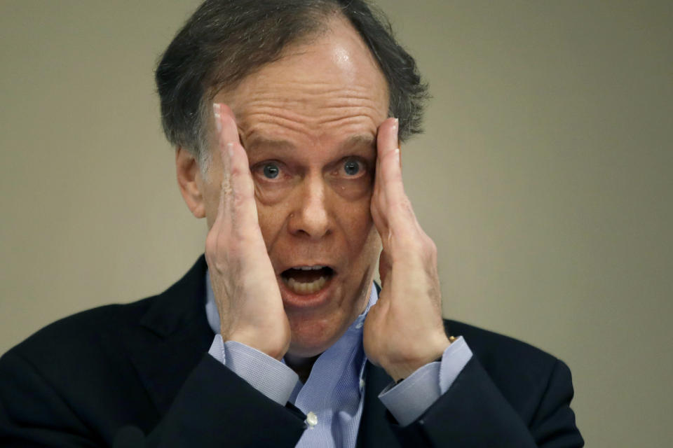 William G. Kaelin Jr. speaks at a news conference, Monday, Oct. 7, 2019, in Boston, after he was awarded the Nobel Prize for Physiology or Medicine. Kaelin, who teaches at Harvard Medical School, shares the prize with Peter J. Ratcliffe and Gregg L. Semenza for their discoveries of how cells sense and adapt to oxygen availability, the Nobel Committee announced Monday. (AP Photo/Elise Amendola)