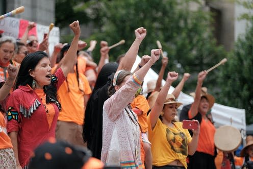 <span class="caption">Canada's residential school system has had a lasting effect on First Nations communities.</span> <span class="attribution"><a class="link " href="https://www.shutterstock.com/image-photo/vancouver-bc-canada-july-1-2021-2001759866" rel="nofollow noopener" target="_blank" data-ylk="slk:Blake Elliott | Shutterstock;elm:context_link;itc:0;sec:content-canvas">Blake Elliott | Shutterstock</a></span>