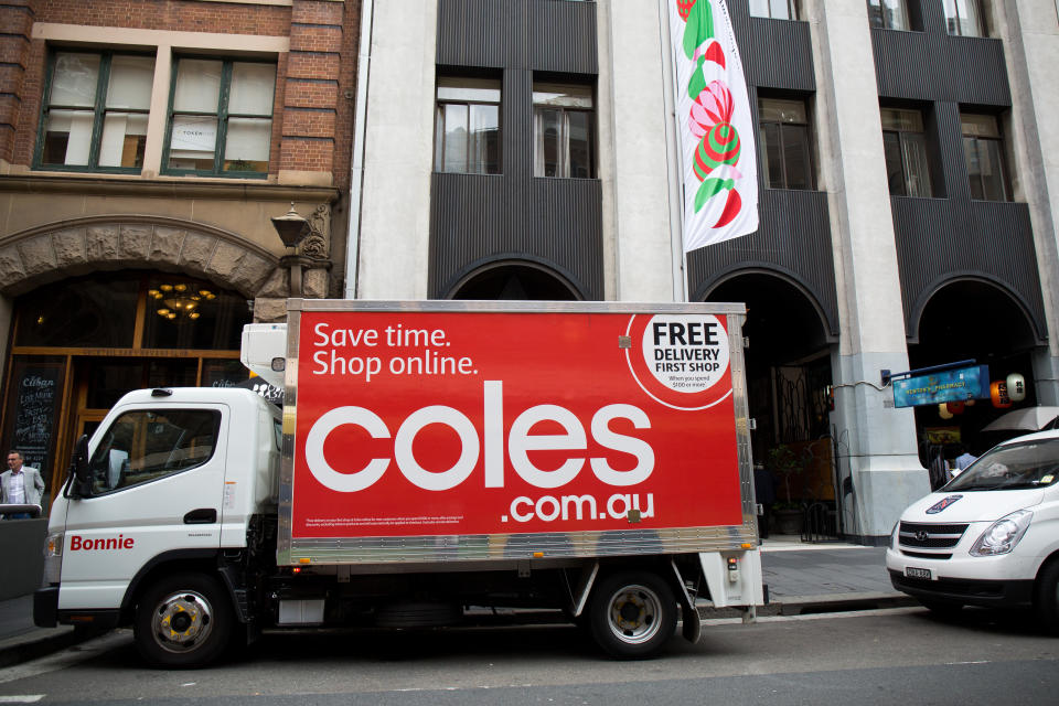 A Coles delivery van is seen in Sydney.