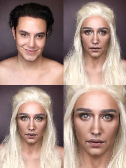Und das gelingt ihm äußerst gut: Hier wird aus dem philippinischen Künstler die Mutter der Drachen. Fast könnte man daher meinen, dass Paolo Ballesteros ein "Niemand" aus dem Haus von Schwarz und Weiß in Braavos ist. Allerdings benötigt er im Gegensatz zu den "Gesichtslosen Männer" und Anhängern des "Vielgesichtigen Gottes" dafür Make-up und Haarteile. (Bild-Copyright: Instagram/pochoy29)