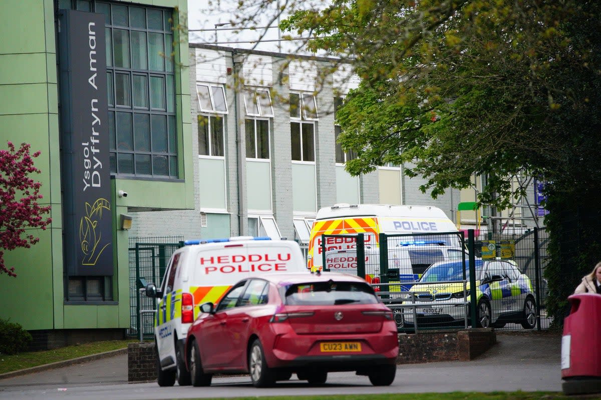 Vehicles from the emergency services at Amman Valley school (Ben Birchall/PA Wire)