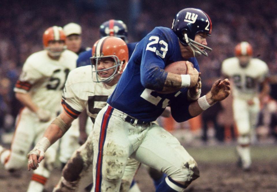 Dec 1, 1968; Cleveland, OH, USA; FILE PHOTO; New York Giants running back Ernie Koy (23) in action against the Cleveland Browns at Cleveland Stadium. Mandatory Credit: Malcolm Emmons-USA TODAY NETWORK