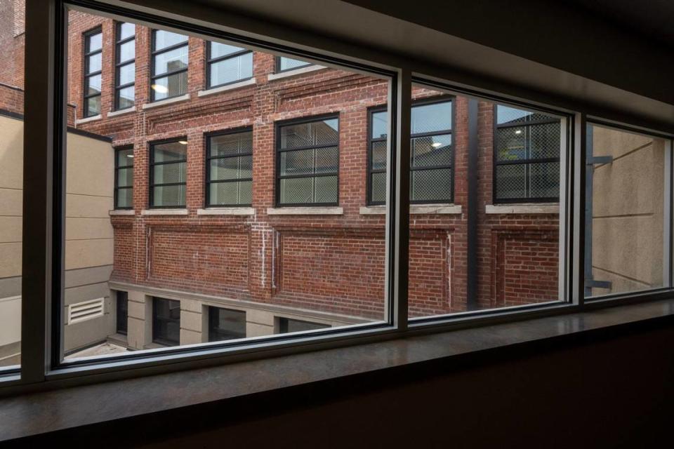 Part of transforming the former YMCA building into the Y Lofts included installing new windows throughout the historic four-story building.