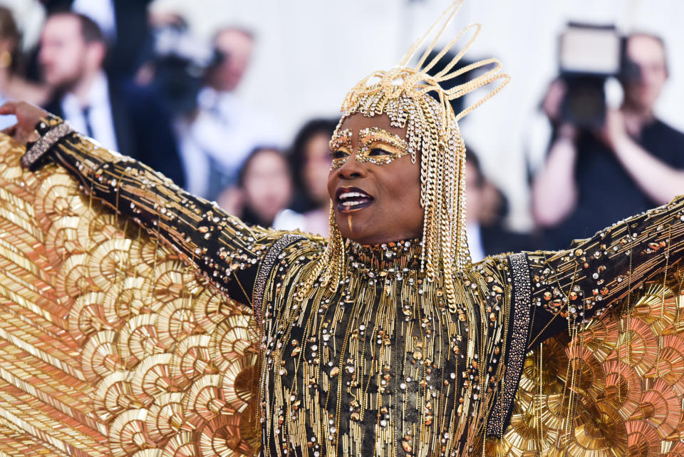 Billy Porter walking on the red carpet at The Metropolitan Museum of Art Costume Institute Benefit celebrating the opening of Camp: Notes on Fashion held at The Metropolitan Museum of Art in New York, NY, on May 6, 2019. (Photo by Anthony Behar/Sipa USA)