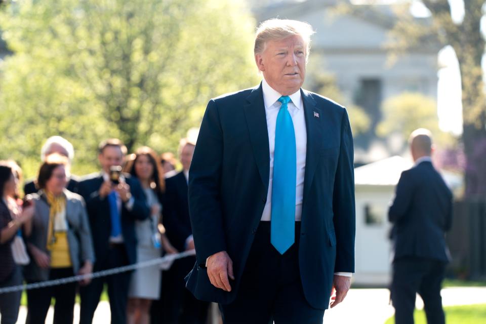 President Donald J. Trump speaks to the media before departing for fundraisers in Texas outside the White House in Washington, D.C. on April 10, 2019.