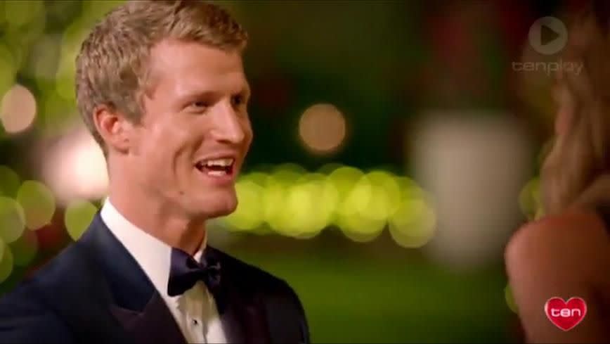 The moment Richie locks eyes with Megan. Aww! Source: Network Ten