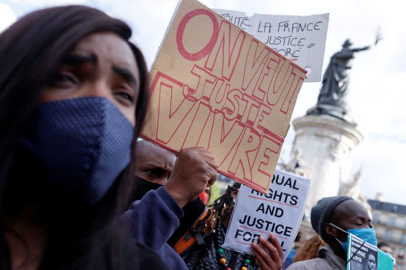 Protest against the death of George Floyd in Minneapolis police custody, in Paris