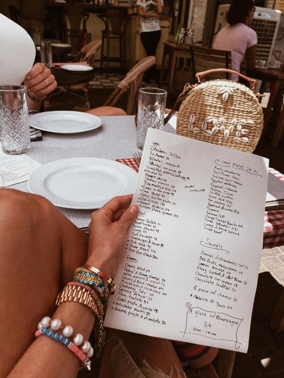 We’ve landed in Tel Aviv! This is the menu at the most charming little lunch spot, Habasta.