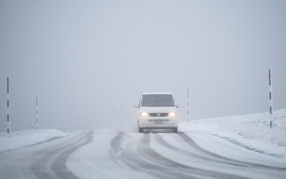 Snow and winds affected parts of Scotland including the Cairngorms on Monday