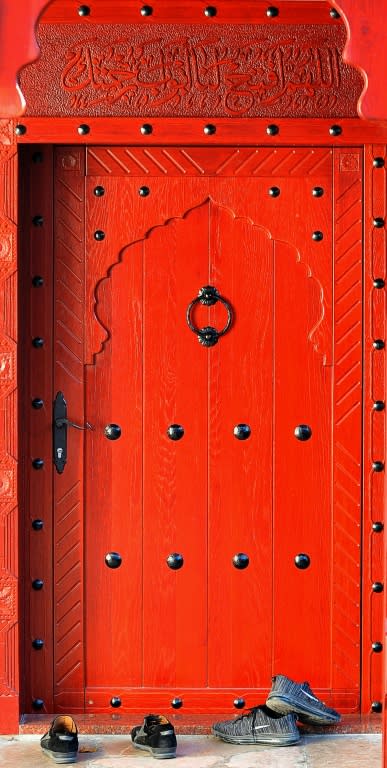 The red door of the central mosque in Novi Pazar in southern Serbia