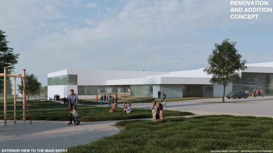 A concept design of what the expansion and remodel of the Coralville recreation center.