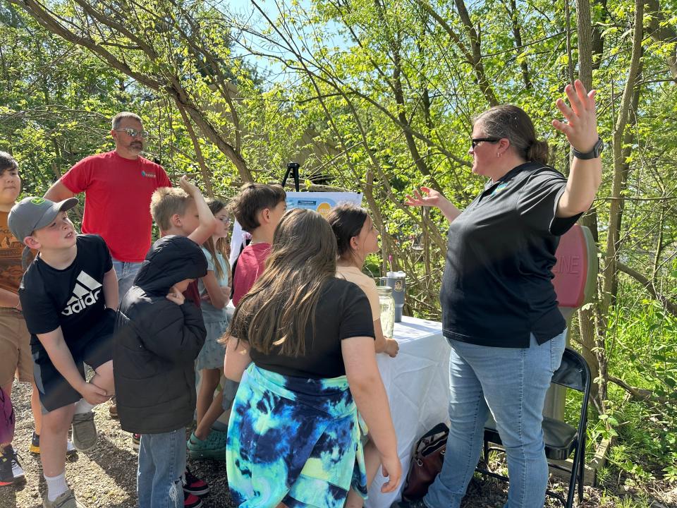Lafayette Renew employees Derek Stephen and Caitlin Young explain the ins and outs of Lafayette's wastewater to students during James Cole Elementary's annual Field Day on Thursday, May 2.
