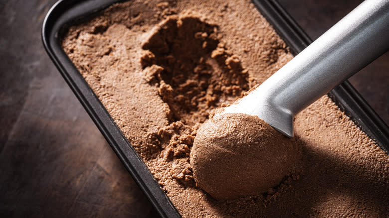 Chocolate ice cream in container