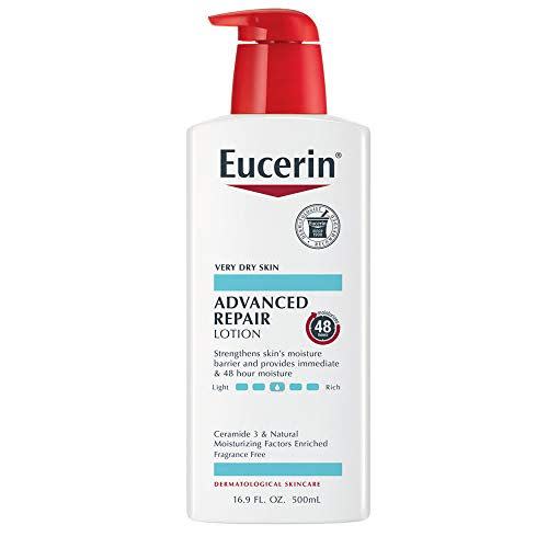 <p><strong>Eucerin</strong></p><p>amazon.com</p><p><strong>$8.97</strong></p><p><a href="https://www.amazon.com/dp/B003BMJGKE?tag=syn-yahoo-20&ascsubtag=%5Bartid%7C10055.g.26290428%5Bsrc%7Cyahoo-us" rel="nofollow noopener" target="_blank" data-ylk="slk:Shop Now;elm:context_link;itc:0;sec:content-canvas" class="link ">Shop Now</a></p><p>You'll feel the effects of Eucerin's lotion, as it was<strong> a top scorer for skin-softening and long-lasting moisturization</strong>. It didn't have the highest moisturizing percentage, but consumers really loved the texture and spreadability of it — the lightweight texture is hydrating enough for warmer months without being heavy or cloying on the skin.</p>